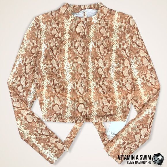 VITAMIN A SWIM REMY RASHGUARD SAND SNAKESKIN PRINT LONG SLEEVE SURF SHIRT CROP - Picture 1 of 16